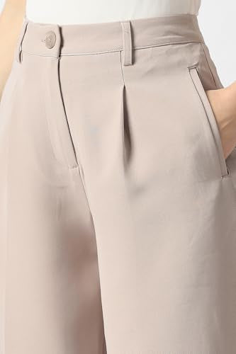 Women Beige Solid Casual Trousers