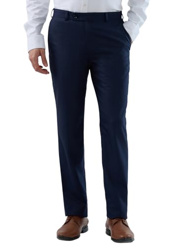 Park Avenue Men Regular Fit Stripe Pattern Poly Viscose Blend Flat Front Formal Trouser Blue