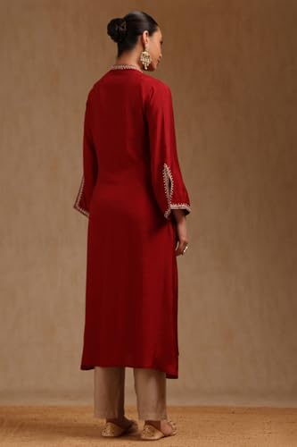 Soch Womens Maroon Dola Silk Solid Kurta