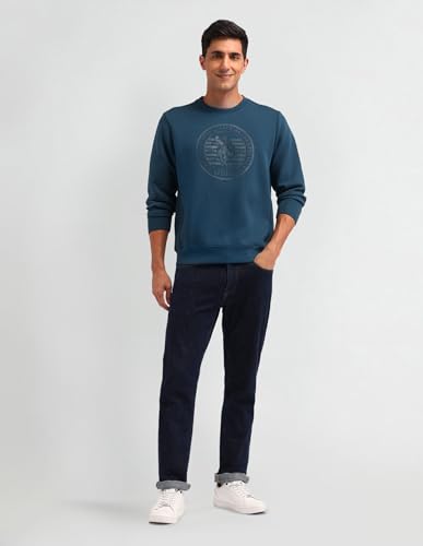 U.S. Polo Assn. Denim Co. Men's Blue Printed Crew Neck Long Sleeve Casual Cotton Regular Fit Sweatshirt (UDSWS0487_Blue_M)