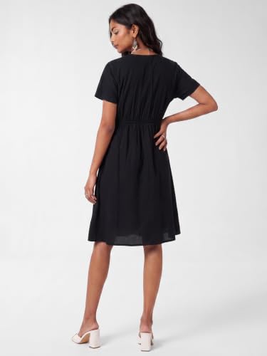 Max Women Embroidered Twisted Ethnic Dress (Black_S)