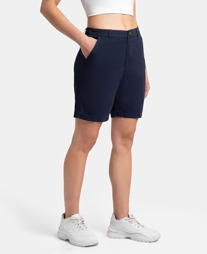 Jockey A125 Women's Super Combed Cotton Woven Twill Fabric Relaxed Fit Shorts with Convenient Side Pockets_Navy Blazer_XXL