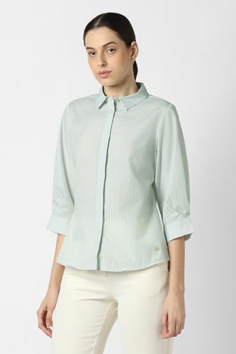 Van Heusen Women Green Stripe 3/4th Sleeves Formal Shirt