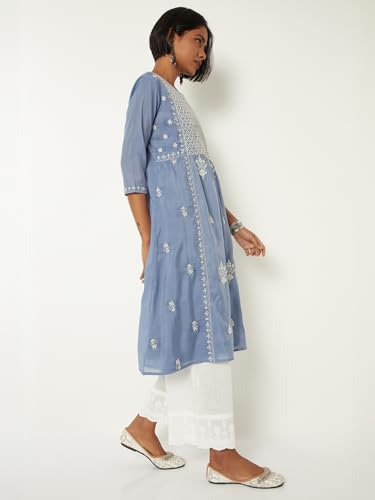 Max Women Embroidered A-Line Kurta(Blue_XXL)