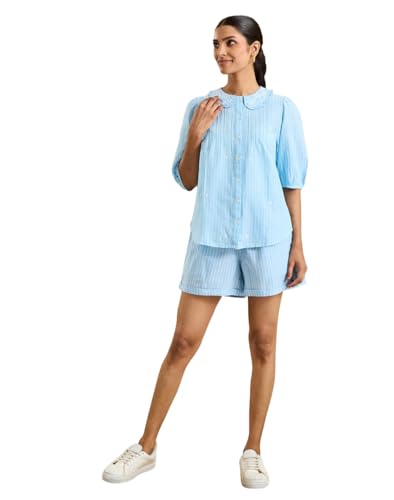 Fabindia Blue Cotton Chikankari Top & Shorts Set