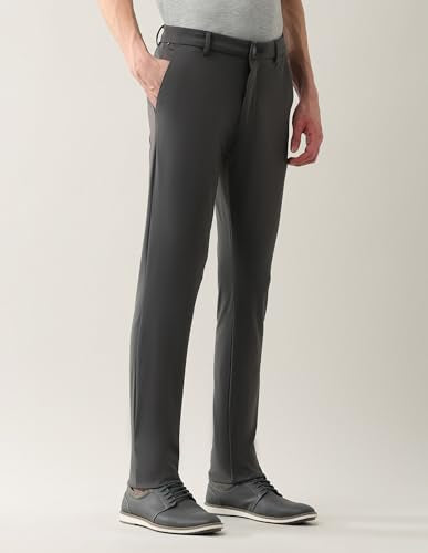 Arrow Sports Men's Slim Fit Solid Anti-Crush Dura Flex Trousers Dark Grey