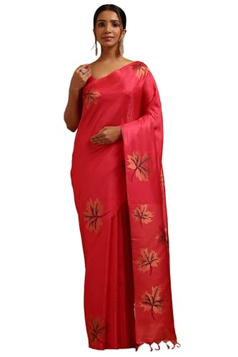Soch Womens Red Tussar Tropical Saree