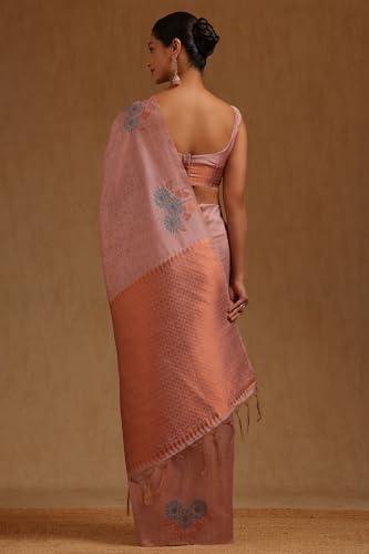 Soch Womens Onion Pink Tussar Zari Woven Design Saree