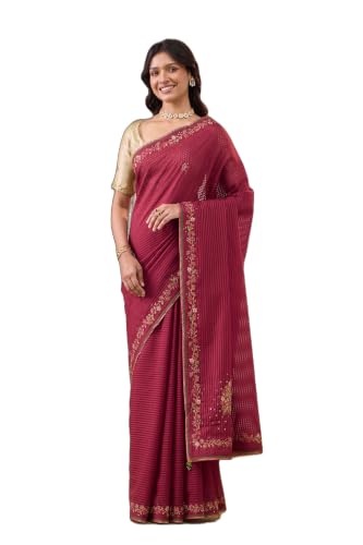 Taneira Dark Red Pure Silk Cotton Embroidered SareeWith Unstitched Blouse(SACP14AD5826-Dark Red)