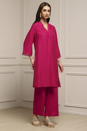 Biba Women Red Viscose Blend Straight Kurta Set_46