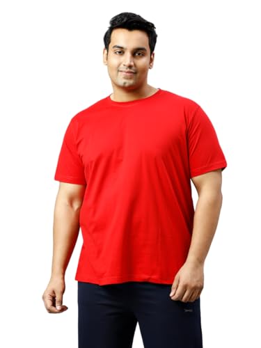 XMEX Mens Round Neck Half Sleeve Cotton Blend Plain T Shirt Soft Breathable Fabric Everyday Comfort Casual Elegant wear Stylish Regular Fit Tee for Summer All Seasons (RED,7XL)