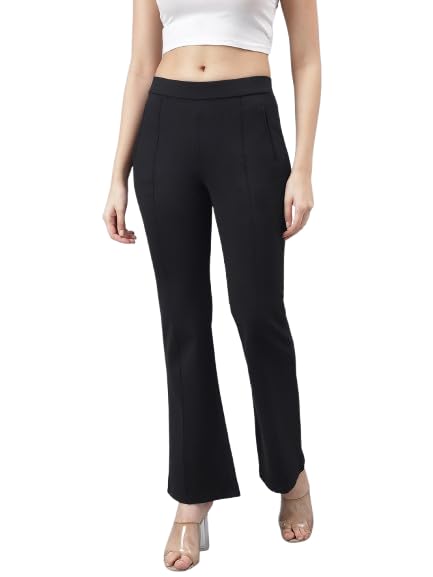 Latin Quarters Women Black Solid High Rise Trousers_L