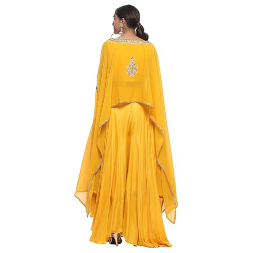 Biba Women Yellow Viscose Blend Lehenga & Blouse With Cape_36