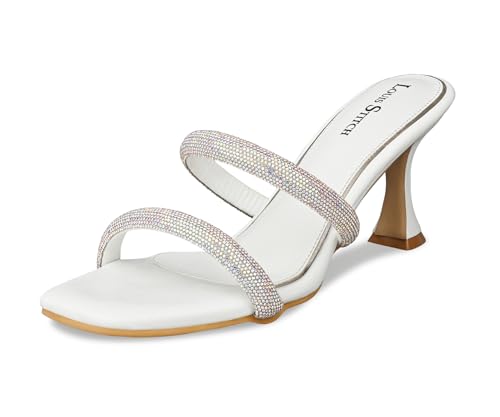 LOUIS STITCH Women's Fashion Slip-On Pointed Heel Sandals | Open Toe White Stylish Stiletto Heel Sandal for Ladies, Fashionable Sandal |LSOF-LDPH-GLDSWH | (UK-5)
