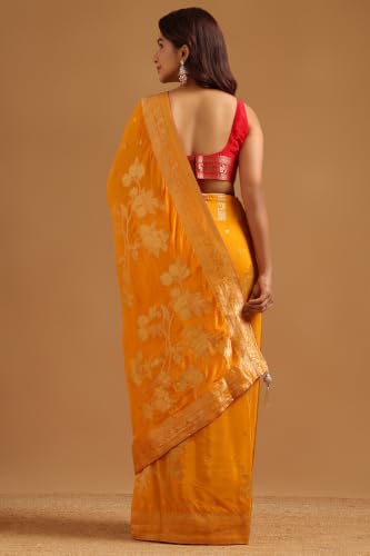 Soch Womens Yellow Crepe Floral Zari Woven Saree