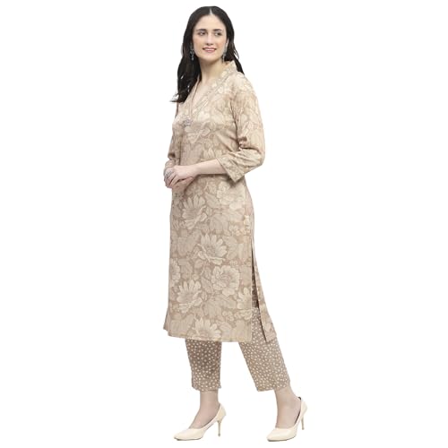 BIBA Women's Beige Polyester Blend Straight Kurta Pants Set_32