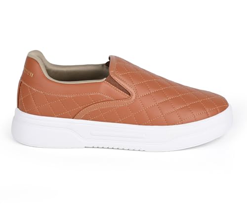 LOUIS STITCH Tan Sneakers for Men | Lightweight Slip-On Walking Shoes for Men | Comfortable Casual Wear | Flexible, Breathable, Stylish & Durable All-Day Wear (SNK-CUSOTN) (Size- 8 UK)