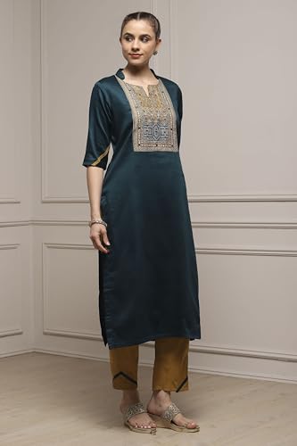 Biba Women Blue Cotton Printed Embroidered Unstitched Suit Set_FREE SIZE