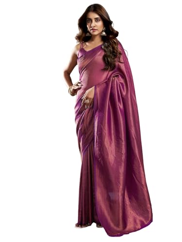 Satrani Women's Silk Blend Banarasi Jacquard Saree with Unstitched Blouse Piece (3819S409N_Deep Purple & Golden)