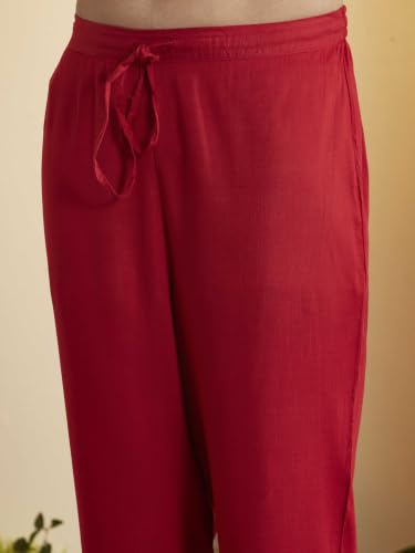 BIBA 100% Viscose Solid Semi-Formal Straight Kurta With Palazzo And Dupatta