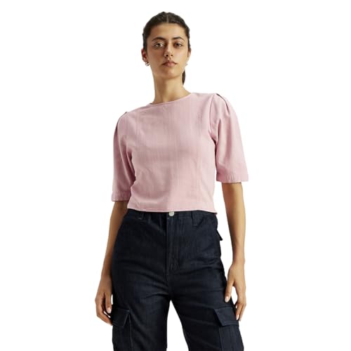 Women's Solid Light-Pink Round Neck Top