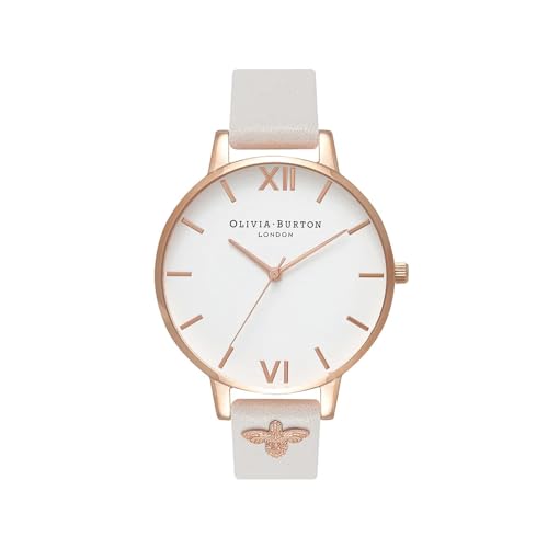 Olivia burton 3D Bee Qtz Basic White Round Dial Women's Analog Watch|Blush Leather Material|Blush Color Band - OBGSET52