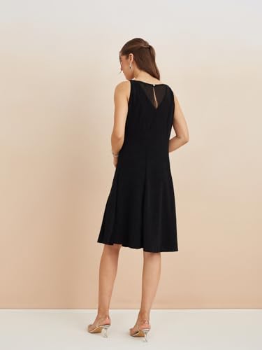 Latin Quarters Women's Black V-Neck Sleeveless Solid Party Fit & Flare Dress_XL