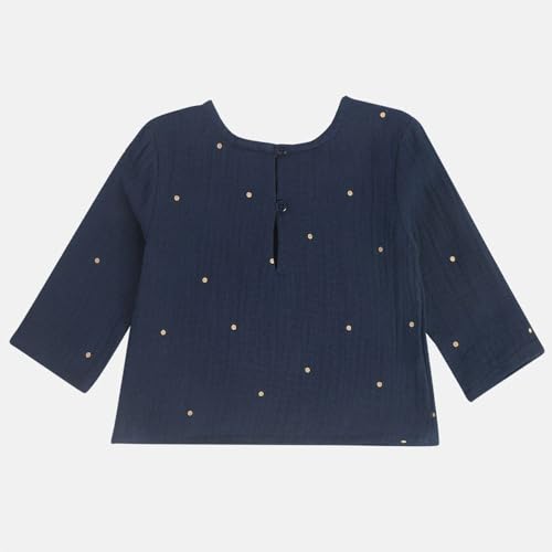 Hopscotch Girls Full Sleeves Blue Polka Dot Pure Cotton T-shirt (0-3 Months)