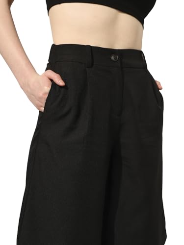 ONLY Women's Solid Regular Fit High-Rise Black Shorts