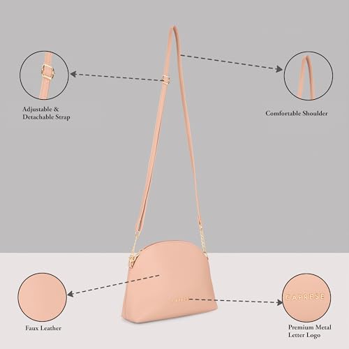 Caprese Romano Medium Sling Bag for Women | Solid Crossbody Shoulder Purse with Adjustable Strap | Hands-Free Multi-Compartment Bag for Daily Use (Cosmetic Pink)