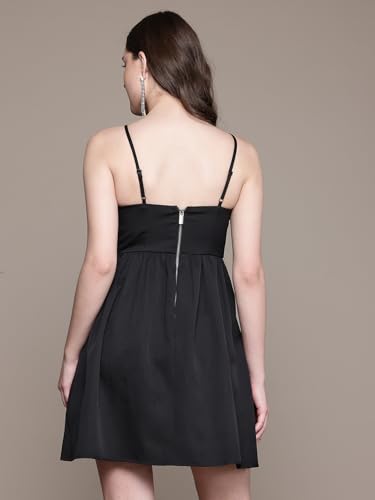 Label RITU KUMAR Black Rosetta Crew Neck Short Dress