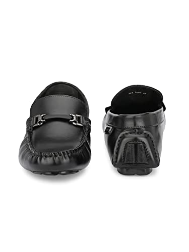 HITZ Men's Black Leather Slip On Loafer Shoes - 11