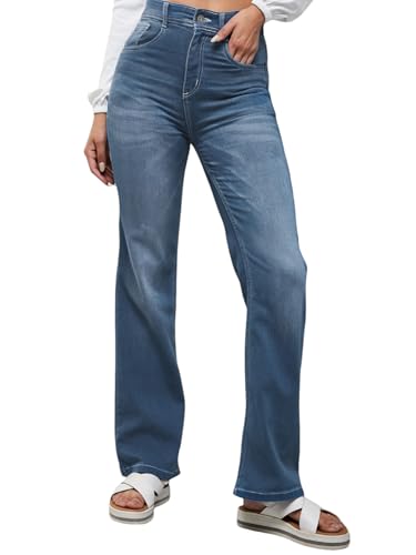 Miss Chase Women's Mom Fit High Rise Hand Painted Heavy Wash Stretchable Denim Jeans (MCSS18DEN02-19-386-34, Pastel Blue, 34)