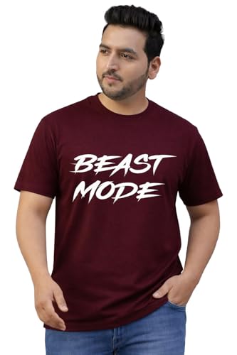 THE SOUTH STORE Men's Maroon Round Neck Half Sleeve Printed Plus Size T-Shirt | Beast Mode