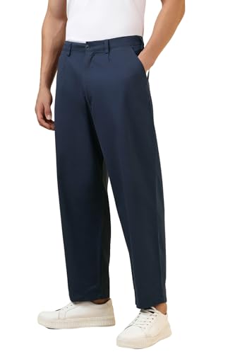 Men Navy Solid Casual Trousers