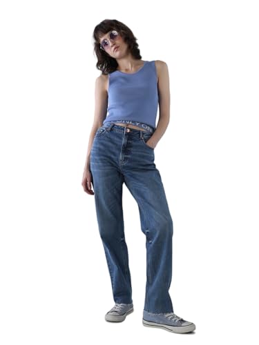 ONLY Women Solid Straight Fit High-Rise Blue Jeans