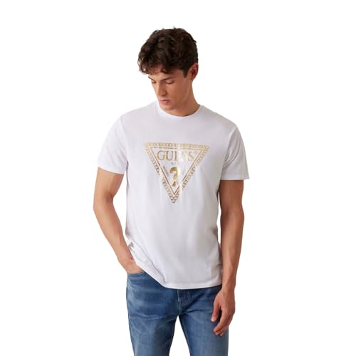 GUESS Men Pure White Brand Logo Regular Fit T-Shirt