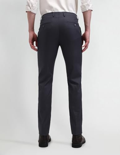 Arrow Men's Blue Solid Mid Rise Polyester Hook and Eye Slim Fit Flat Front Slant Pocket Trousers (ARAITR2082_Blue_42)