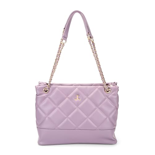 Mochi Women Purple Casual PU Soft Body Zipper closure Quilted Tote Bag with 2 Pocket and 2 compartments(66-797)