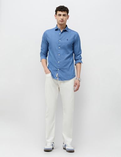 U.S. Polo Assn. Denim Co. Men's Solid Slim Fit Shirt (UDSHT2022_Indigo