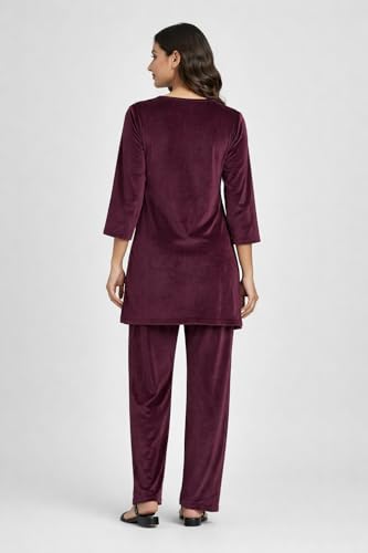 CAMEY Women Woolen|Winter Velvet Kurti & Pajama Set|Kashmiri Design Kurti Set (Wine, M)