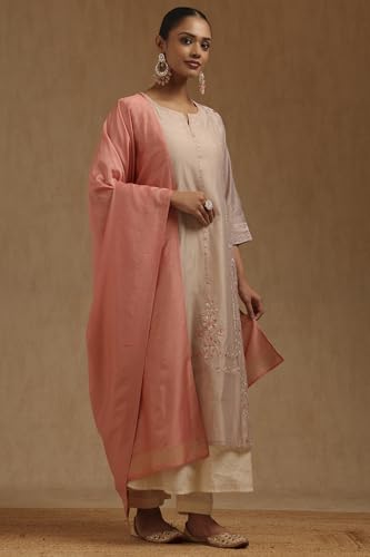 Soch Womens Beige Chanderi Floral Printed Suit Set With Thread Work