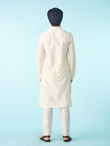 DIWAS BY MANYAVAR Men's Blended Viscose Self Design Festive Kurta Set (2pc) (Cream, L)