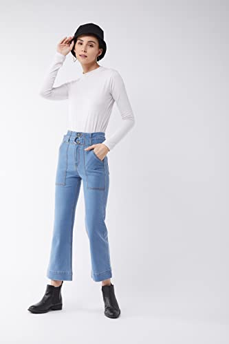 Miss Chase Women's Light Blue Flared High Rise Clean Look Cropped Stretchable Denim Jeans (MCSS22DEN12-13-158-26, Light Blue, 26)