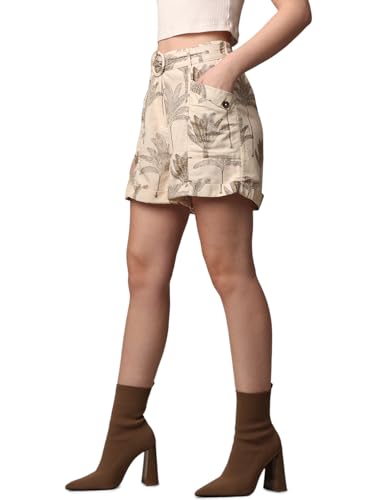 ONLY Women Regular Fit High-Rise Beige Shorts