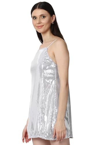 FOREVER 21 women's Polyester Classic Mini Dress (594519_Silver