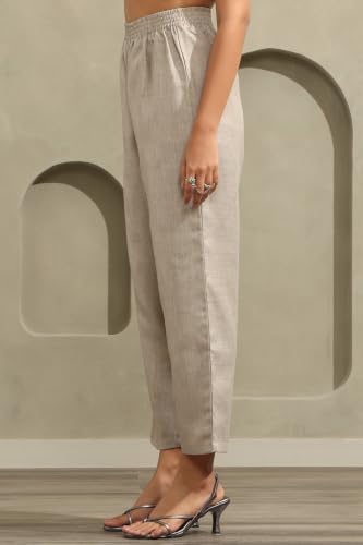 Soch Womens Grey Linen Botanical Printed Kurta Set