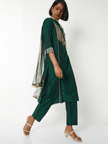 Max Women Embroidered Staright Kurta Set (Green_XXL)