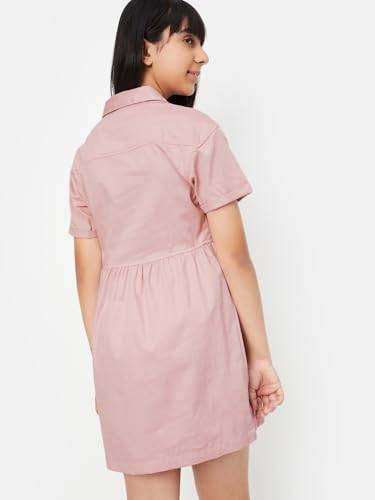 Max Girl's Cotton A-Line Midi Dress (S25EDR04_Pink