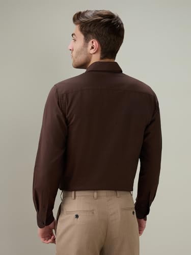 Raymond Men Slim Fit Solid Chambray Pattern Pure Cotton Semi Cutaway Collar Full Sleeve Formal Shirt